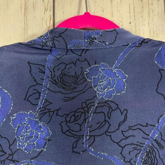 Alex Evenings Blue Floral Metallic Open Front Jacket Size 16 Elegant Formalwear - Picture 10 of 13